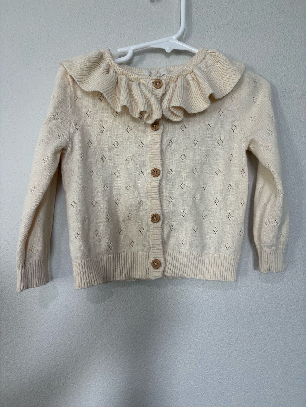Girls Cream Ruffle Collar Knit Cardigan Sweater